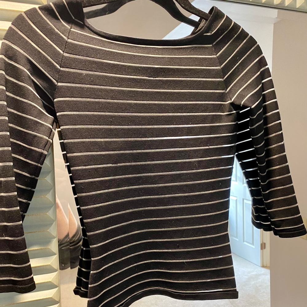 Cache Black Fitted Long Sleeve Top with Ribbed Style